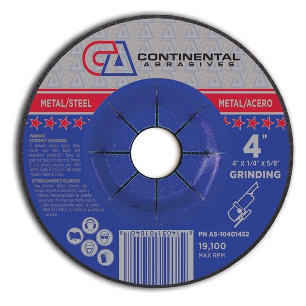 Continental Abrasives 4" x 1/4" x 5/8" Signature T27 Depressed Center Grinding Wheel A5-10401452 - main